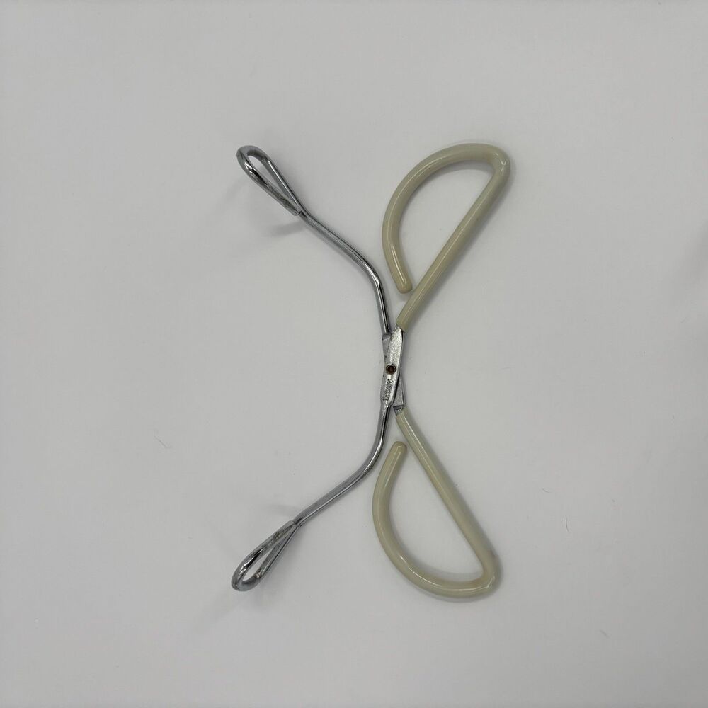 Vintage Scissor Style Tongs  Ivory Vinyl Rubber Coated Handles Hot Dog Grabber - Picture 3 of 12